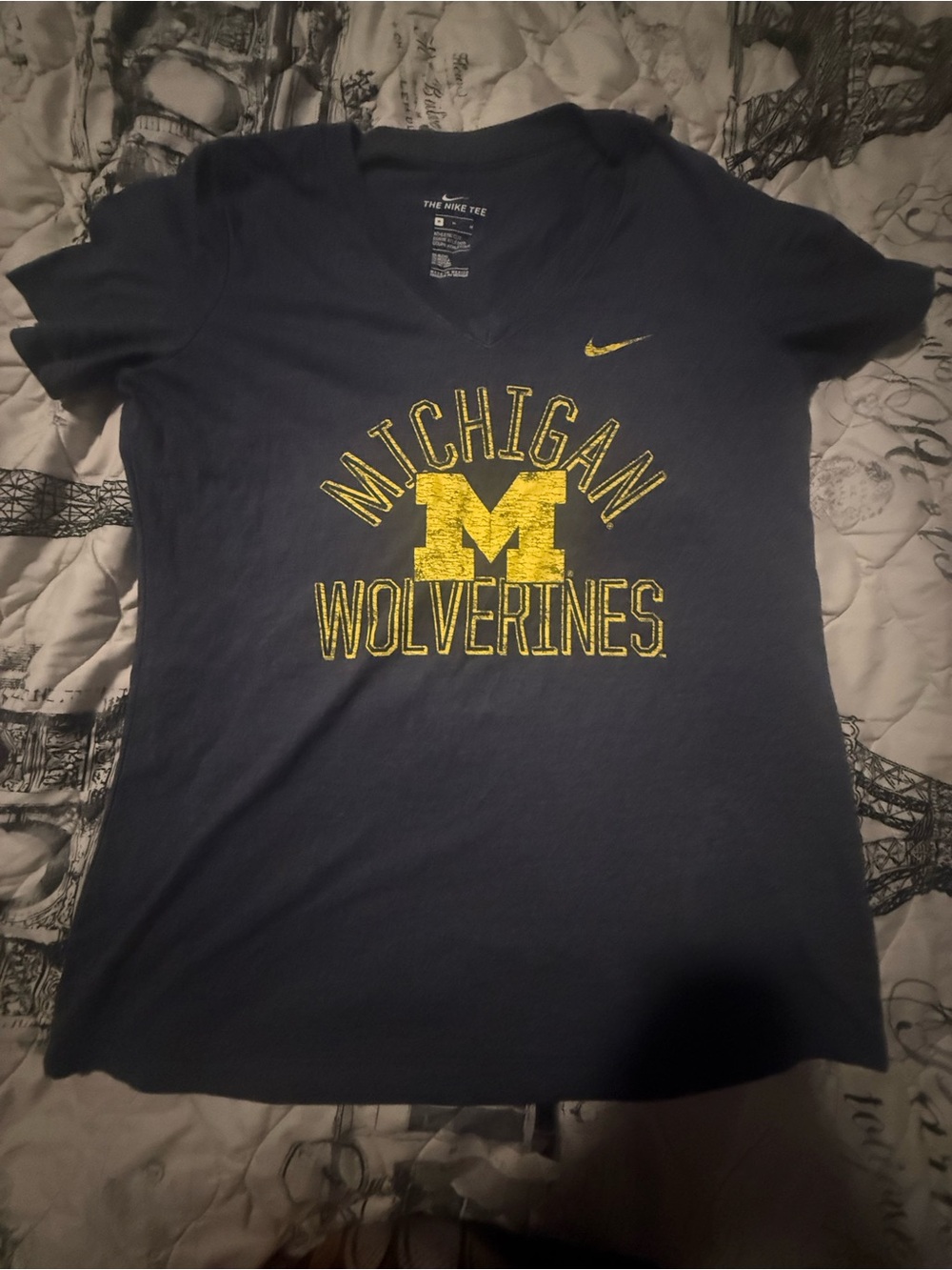 Nike Navy Tee with Yellow Michigan Wolverines Logo